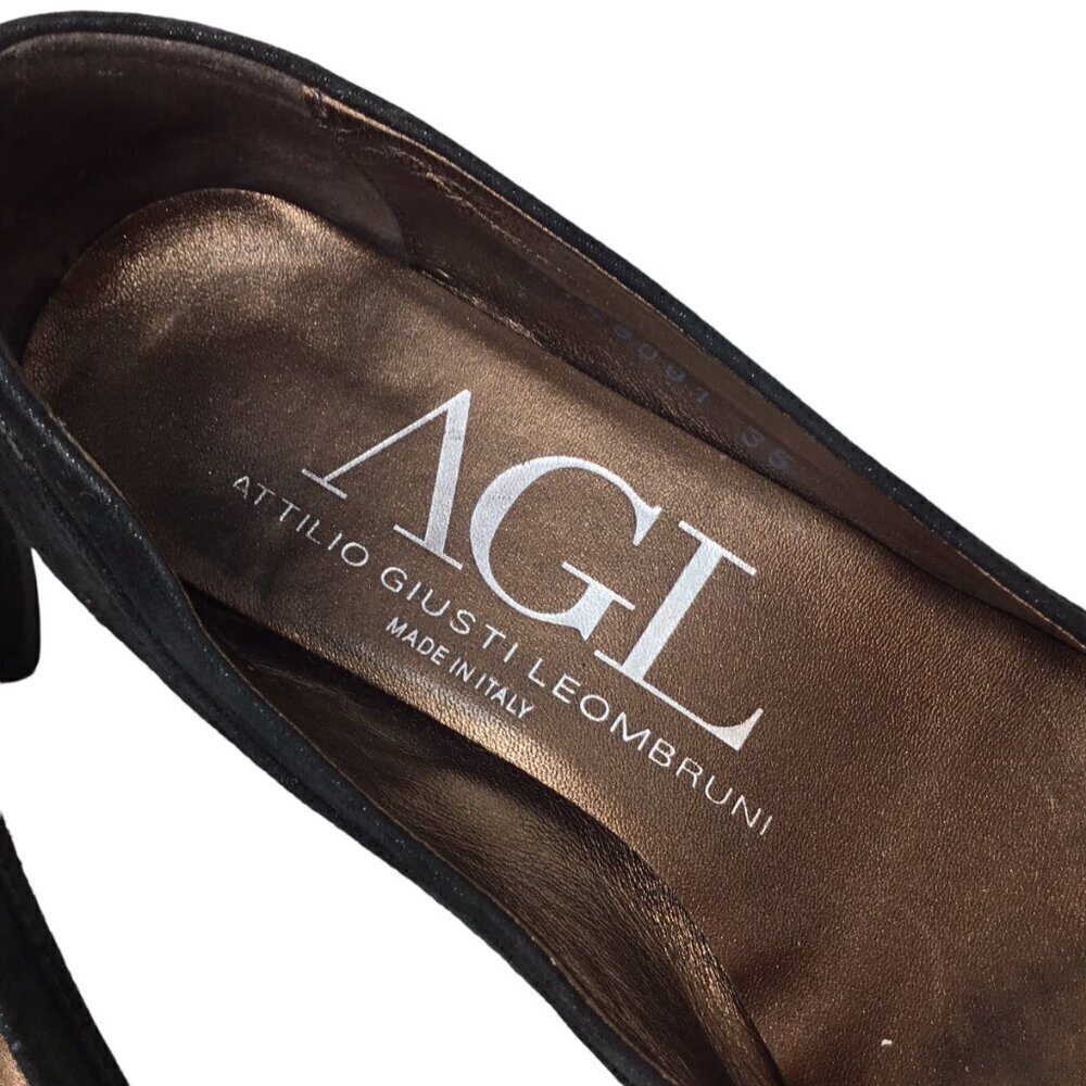 AGL Kristin Bow Tie Black Suede Leather Pumps Block Heel EU 35 US 5 Made Italy - Picture 14 of 14